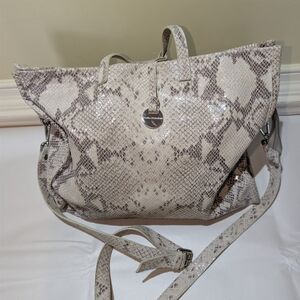 Laura Di Maggio Milano Leather Snakeskin Print Slouchy Tote Crossbody Bag
